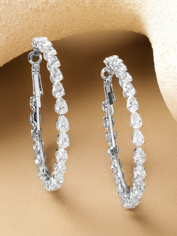 Rubans Voguish Rhodium-Plated Brass Crystal Cubic Zirconia Big Hoop Earrings Earrings