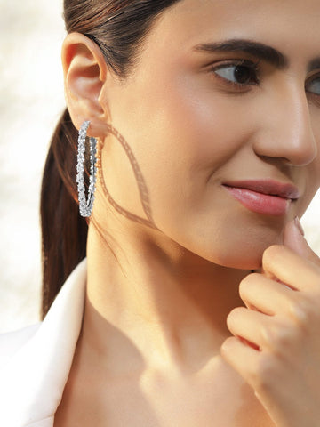Rubans Voguish Rhodium-Plated Brass Crystal Cubic Zirconia Big Hoop Earrings Earrings