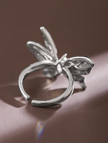 Rubans Voguish Rhodium-Plated Butterfly Design Statement Adjustable Ring Rings