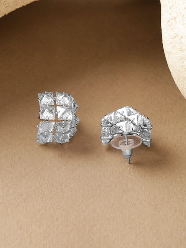 Rubans Voguish Rhodium-Plated Crystal Cubic Zirconia Cluster Stud Earrings Earrings