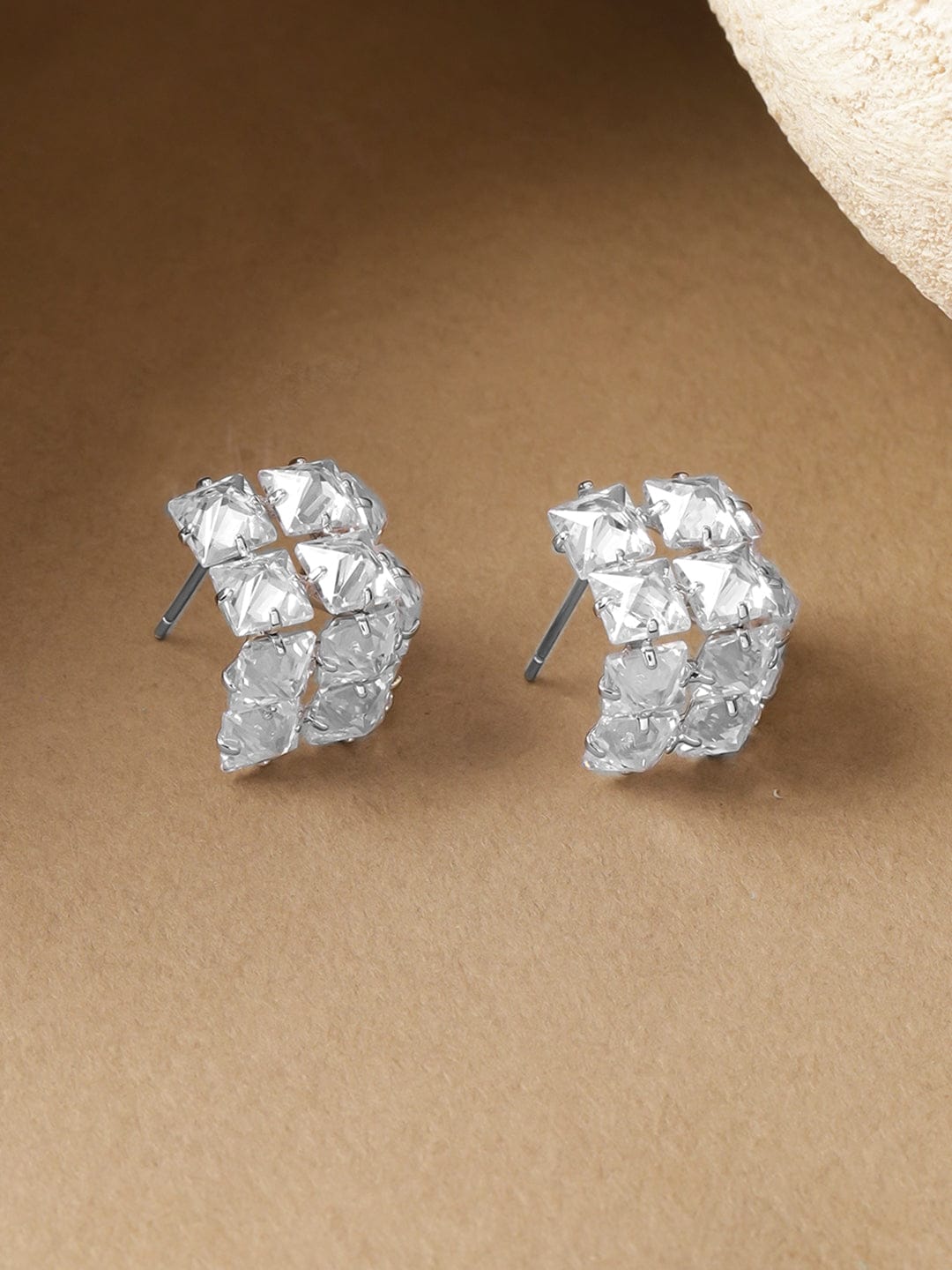 Rubans Voguish Rhodium-Plated Crystal Cubic Zirconia Cluster Stud Earrings Earrings