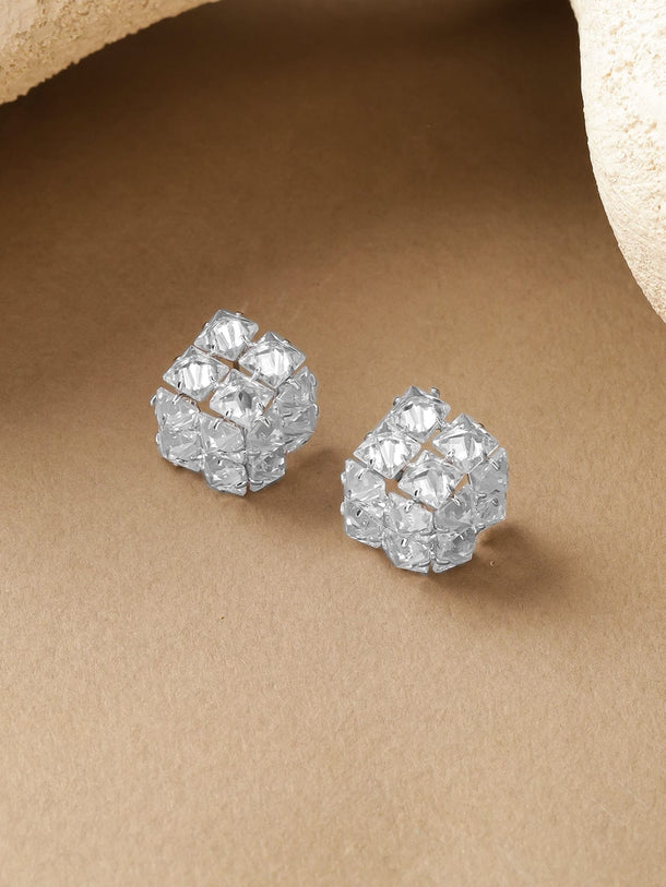 Rubans Voguish Rhodium-Plated Crystal Cubic Zirconia Cluster Stud Earrings Earrings