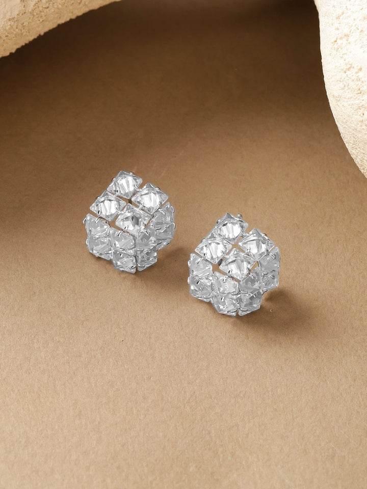 Rubans Voguish Rhodium-Plated Crystal Cubic Zirconia Cluster Stud Earrings Earrings