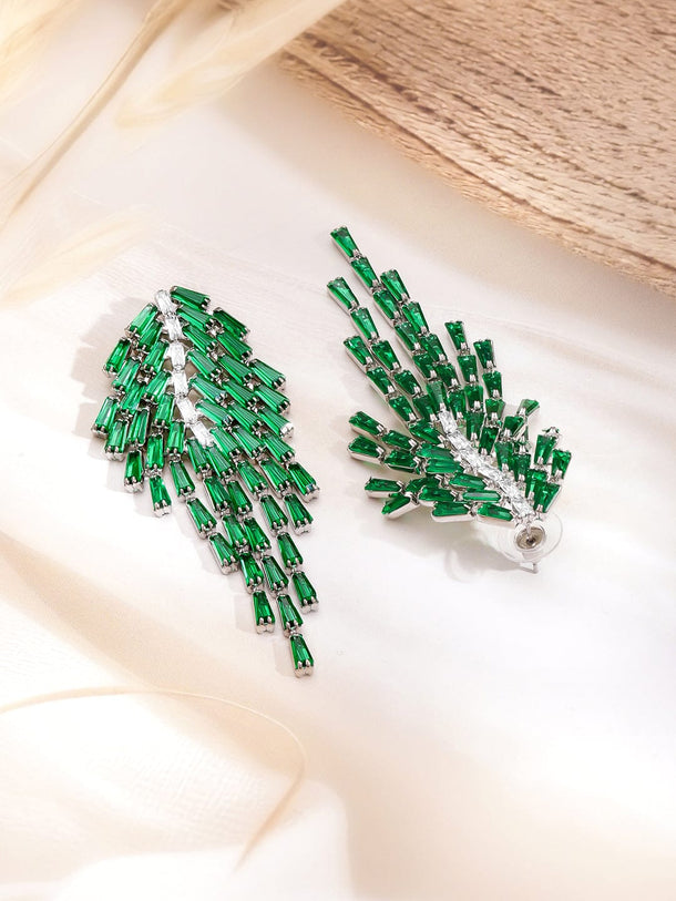 Rubans Voguish Rhodium-Plated Crystal Emerald Green AD & Zirconia Tassel Danglers Earrings Earrings