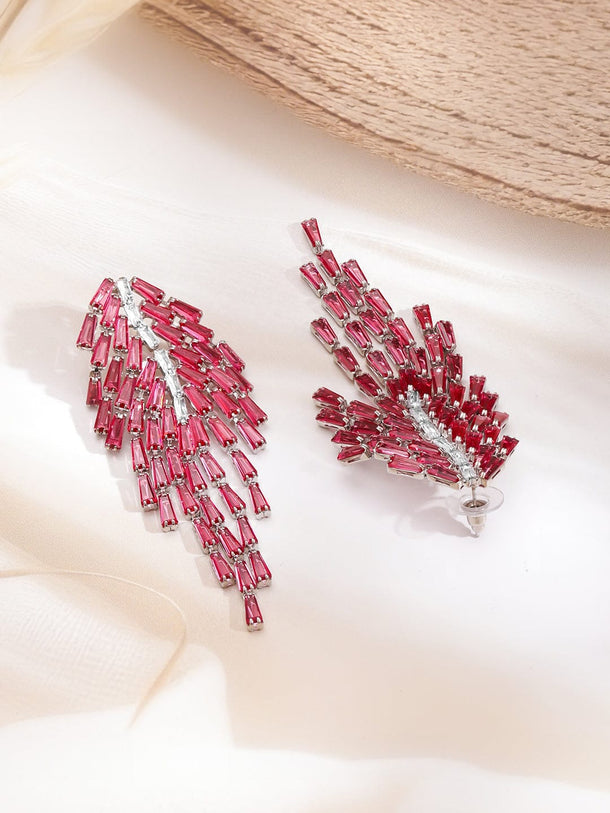 Rubans Voguish Rhodium-Plated Crystal Ruby Pink AD & Zirconia Tassel Danglers Earrings Earrings