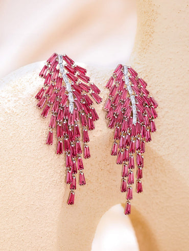 Rubans Voguish Rhodium-Plated Crystal Ruby Pink AD & Zirconia Tassel Danglers Earrings Earrings