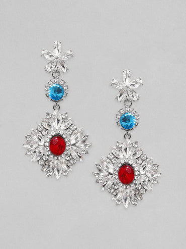 Rubans Voguish Rhodium Plated Crystal Studded Chandelier Earrings Earrings