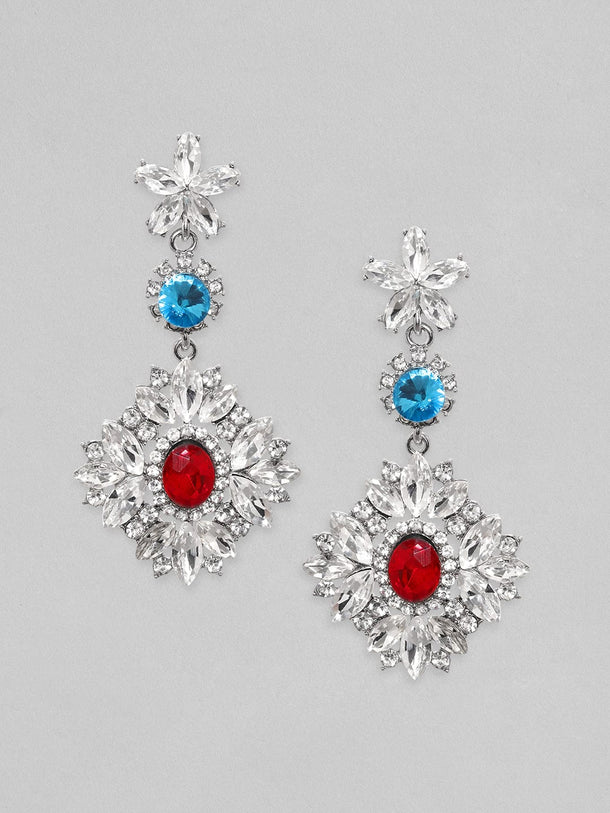 Rubans Voguish Rhodium Plated Crystal Studded Chandelier Earrings Earrings