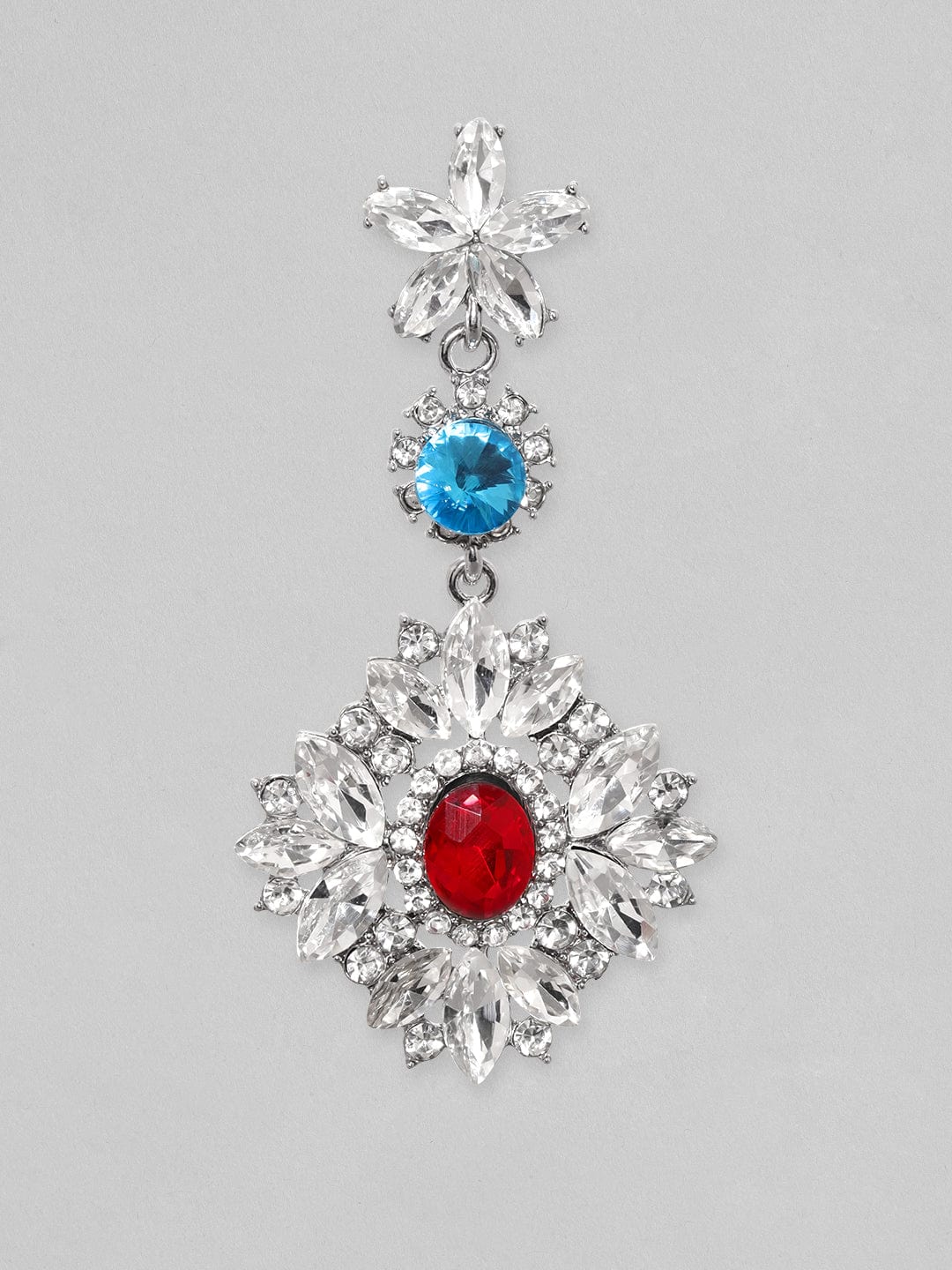 Rubans Voguish Rhodium Plated Crystal Studded Chandelier Earrings Earrings