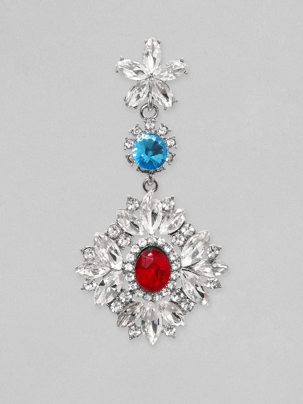 Rubans Voguish Rhodium Plated Crystal Studded Chandelier Earrings Earrings