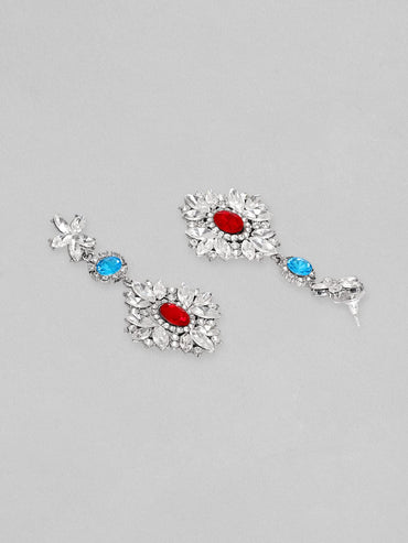 Rubans Voguish Rhodium Plated Crystal Studded Chandelier Earrings Earrings