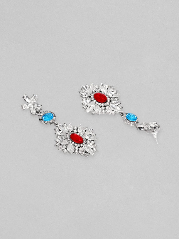 Rubans Voguish Rhodium Plated Crystal Studded Chandelier Earrings Earrings