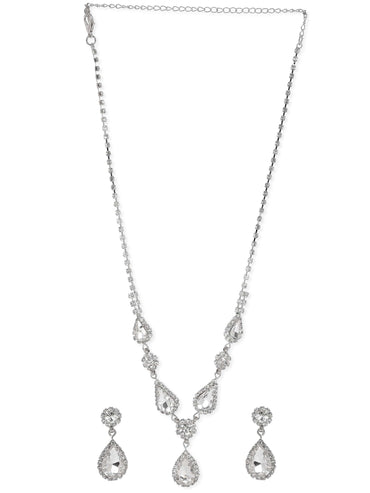 Rubans Voguish Rhodium plated crystal studded statement pendant necklace set Jewellery Sets