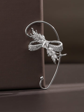 Rubans Voguish Rhodium-Plated Cubic Zirconia Studded Bow Design Statement Ear Cuffâ€“ 1 Piece Pack Earrings