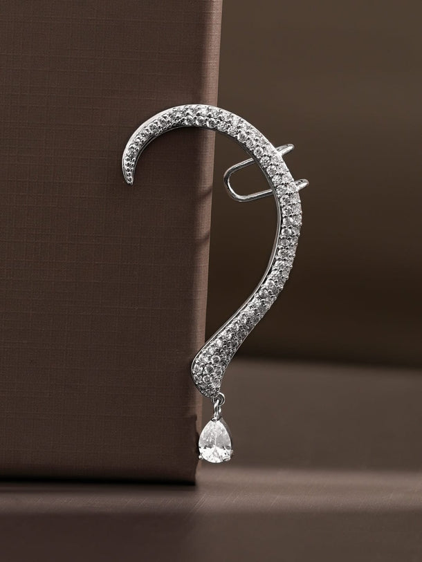 Rubans Voguish Rhodium-Plated Cubic Zirconia Studded Elegant Statement Ear Cuff with Drop AD Stoneâ€“ 1 Piece Pack Earrings
