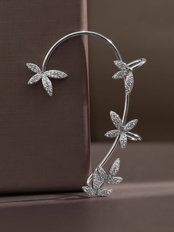 Rubans Voguish Rhodium-Plated Cubic Zirconia Studded Floral Design Statement Ear Cuffâ€“ 1 Piece Pack Earrings