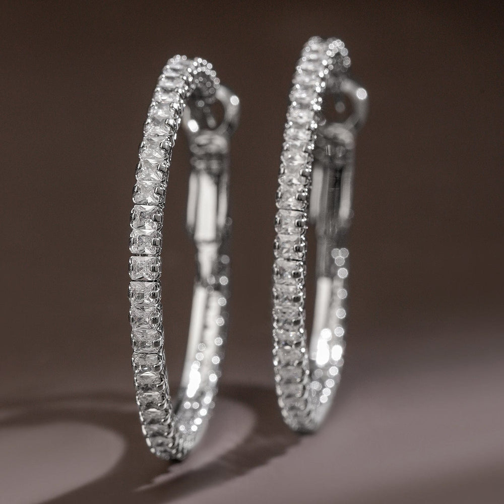 Rubans Voguish Rhodium-Plated Cubic Zirconia Studded Hoop Earrings Earrings