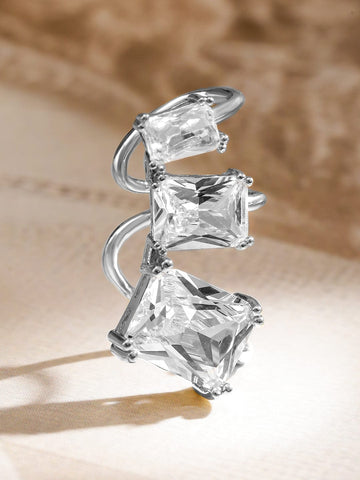 Rubans Voguish Rhodium-Plated Cubic Zirconia Studded Triple Stone Openable Ear Cuff â€“ 1 Piece Pack Earrings