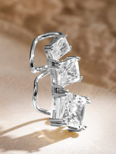 Rubans Voguish Rhodium-Plated Cubic Zirconia Studded Triple Stone Openable Ear Cuff â€“ 1 Piece Pack Earrings