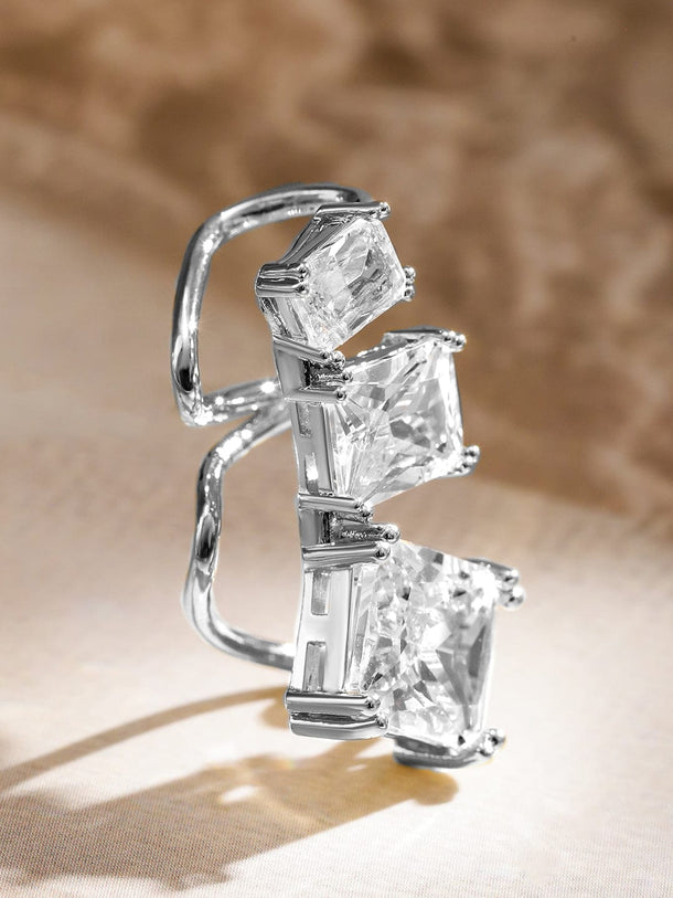 Rubans Voguish Rhodium-Plated Cubic Zirconia Studded Triple Stone Openable Ear Cuff â€“ 1 Piece Pack Earrings