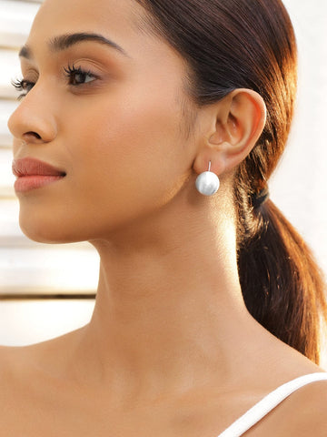 Rubans Voguish Rhodium-Plated Elegant White Pearl Drop Earrings for Timeless Grace Drop Earrings