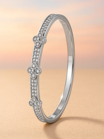 Rubans Voguish Rhodium-Plated Floral Motif Bangle Style Bracelete with Cubic Zirconia Bangles & Bracelet