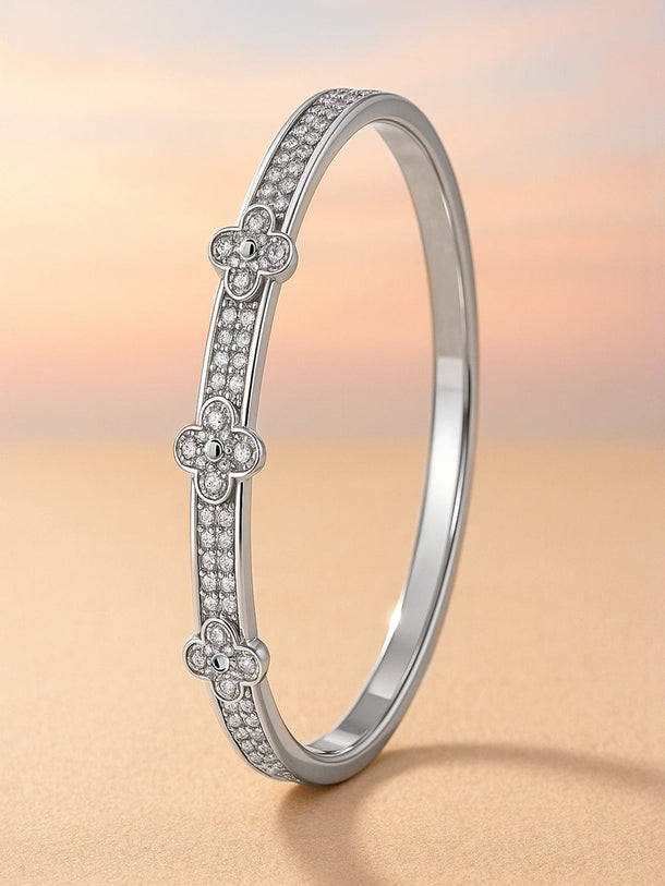 Rubans Voguish Rhodium-Plated Floral Motif Bangle Style Bracelete with Cubic Zirconia Bangles & Bracelet