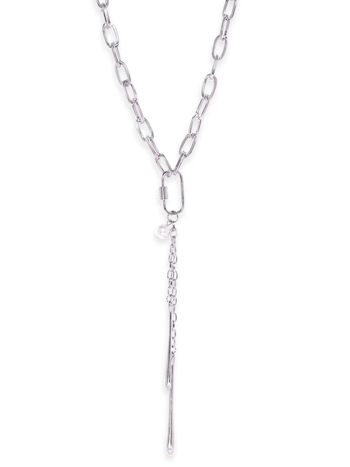 Rubans Voguish Rhodium Plated Link Chain Contemprory Necklace Necklace