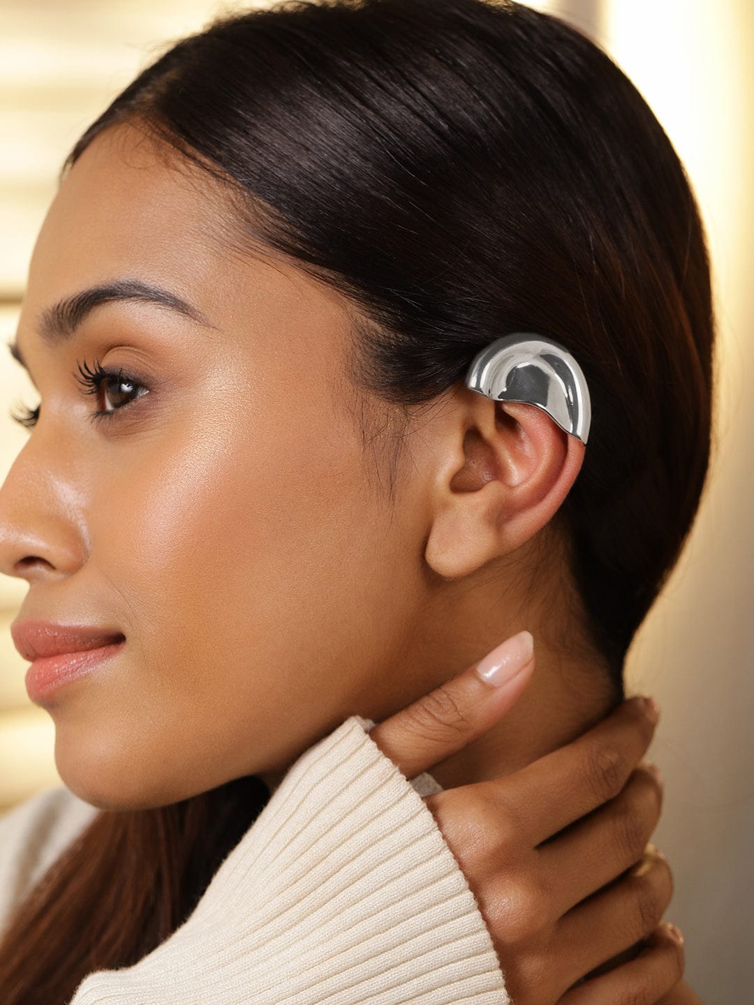 Rubans Voguish Rhodium-Plated Minimalist Sleek Bold Statement Ear Cuff â€“ 1 Piece Pack Earrings