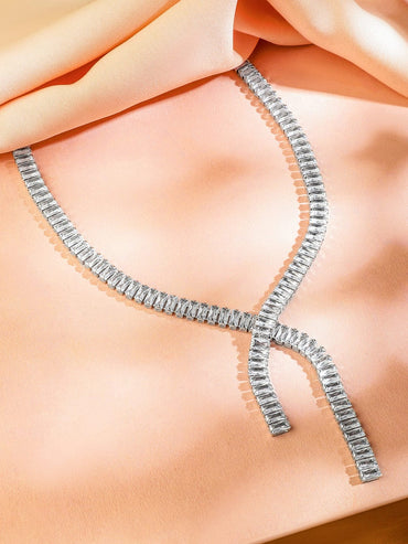 Rubans Voguish Rhodium-Plated Modern Y-Shape Link Chain Necklace with Crystal AD Stones Necklace