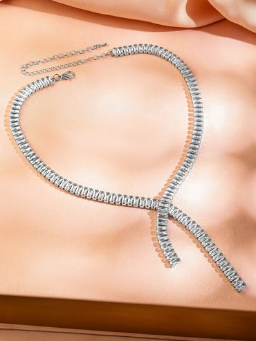 Rubans Voguish Rhodium-Plated Modern Y-Shape Link Chain Necklace with Crystal AD Stones Necklace