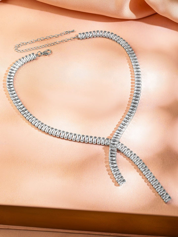 Rubans Voguish Rhodium-Plated Modern Y-Shape Link Chain Necklace with Crystal AD Stones Necklace