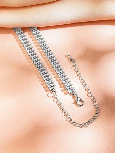 Rubans Voguish Rhodium-Plated Modern Y-Shape Link Chain Necklace with Crystal AD Stones Necklace