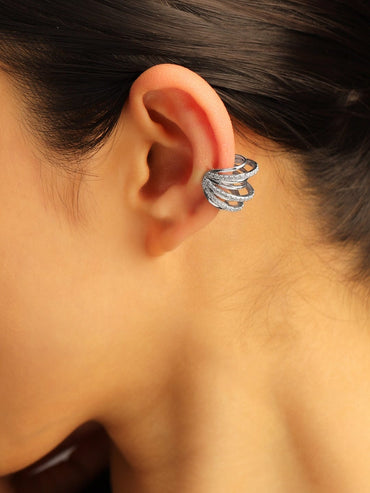 Rubans Voguish Rhodium-Plated Multi-Layered Cubic Zirconia Studded Statement Ear Cuff Earring  â€“ 1 Piece Pack Earrings