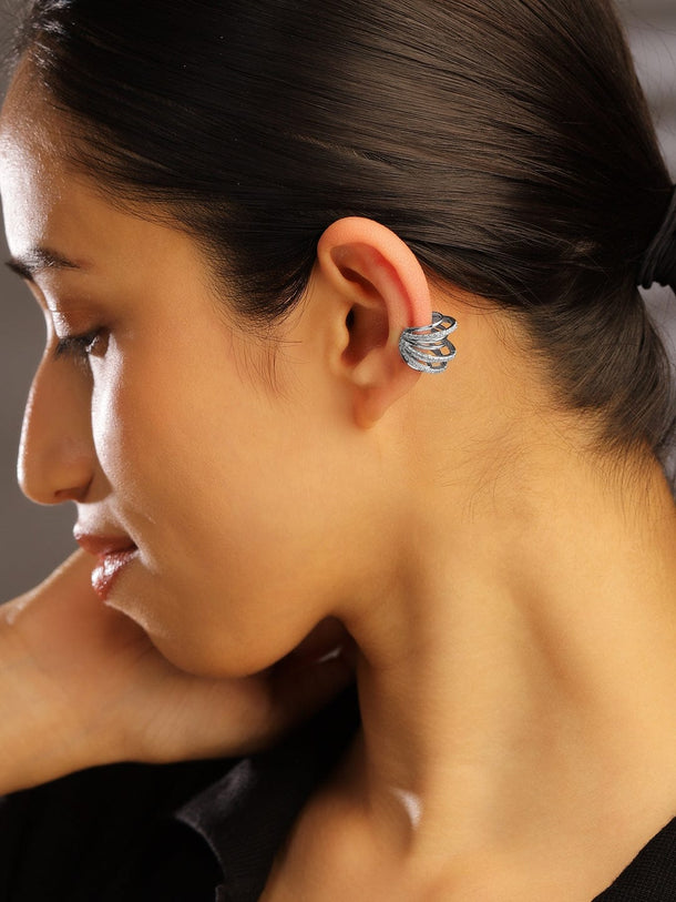 Rubans Voguish Rhodium-Plated Multi-Layered Cubic Zirconia Studded Statement Ear Cuff Earring  â€“ 1 Piece Pack Earrings