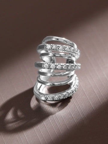 Rubans Voguish Rhodium-Plated Multi-Layered Cubic Zirconia Studded Statement Ear Cuff Earring  â€“ 1 Piece Pack Earrings