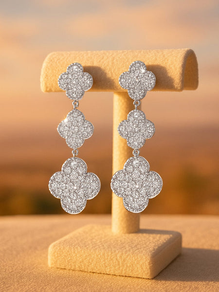 Rubans Voguish Rhodium Plated Pave Stone Studded Dangle Earrings Earrings