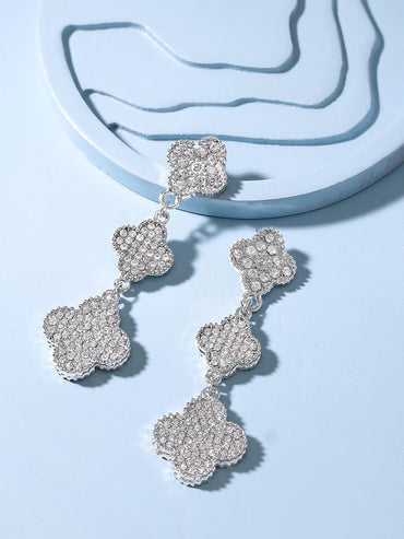 Rubans Voguish Rhodium Plated Pave Stone Studded Dangle Earrings Earrings