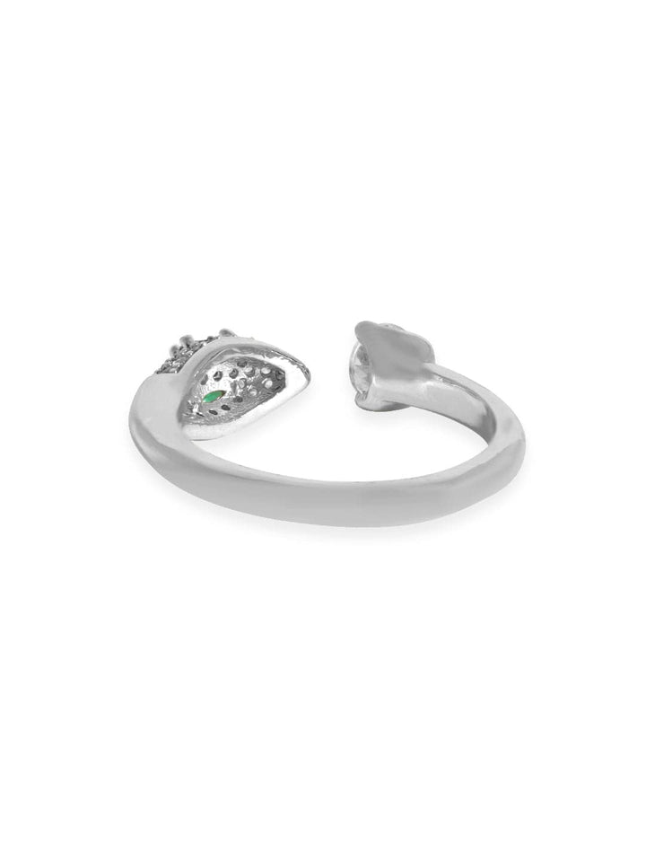 Rubans Voguish Rhodium plated Serpent motif with Green Zirconia Studded Detail Ring Rings