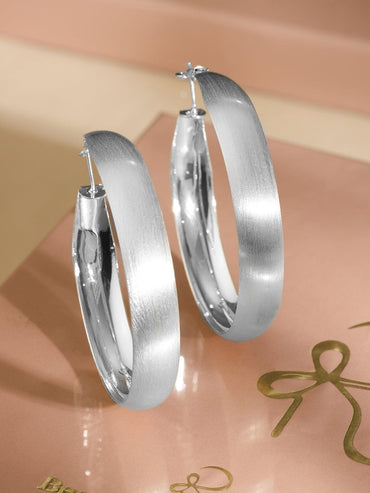 Rubans Voguish Rhodium-Plated Sleek Wide Hoop Earrings in Silver Tone Earrings