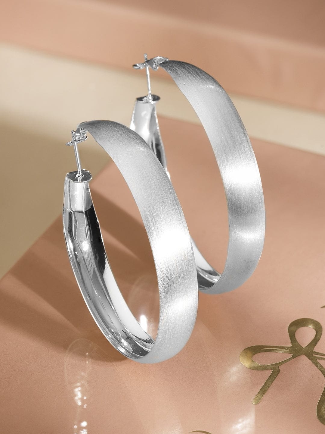 Rubans Voguish Rhodium-Plated Sleek Wide Hoop Earrings in Silver Tone Earrings