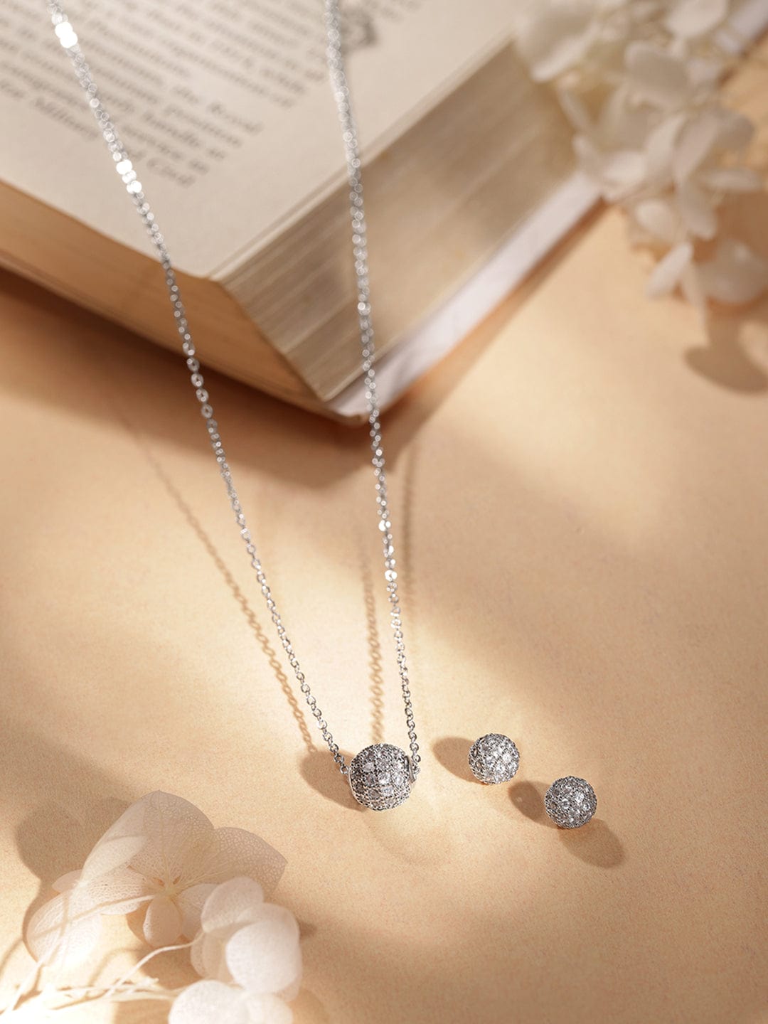 Rubans Voguish Rhodium plated solitaire zirconia charm Classic Pendant Necklace set Necklaces, Chains & necklace