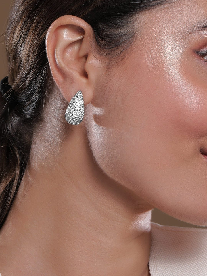 Rubans Voguish Rhodium Plated Sparkling AD & Cubic Zirconia Studded Teardrop Earrings Stud