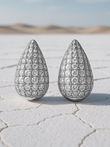 Rubans Voguish Rhodium Plated Sparkling AD & Cubic Zirconia Studded Teardrop Earrings Stud