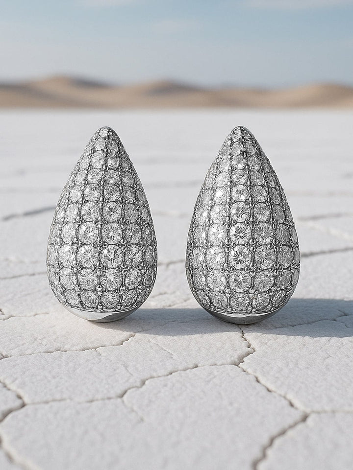 Rubans Voguish Rhodium Plated Sparkling AD & Cubic Zirconia Studded Teardrop Earrings Stud