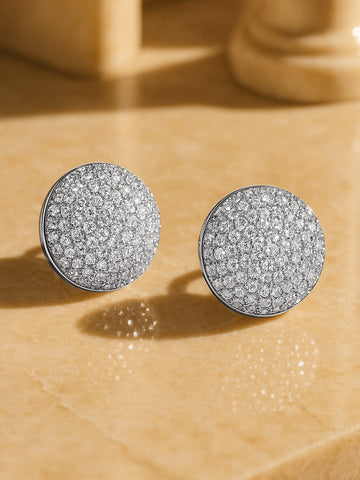Rubans Voguish Rhodium-Plated Sparkling Cubic Zirconia Studded Minimal Statement Round Stud Earrings Stud Earrings