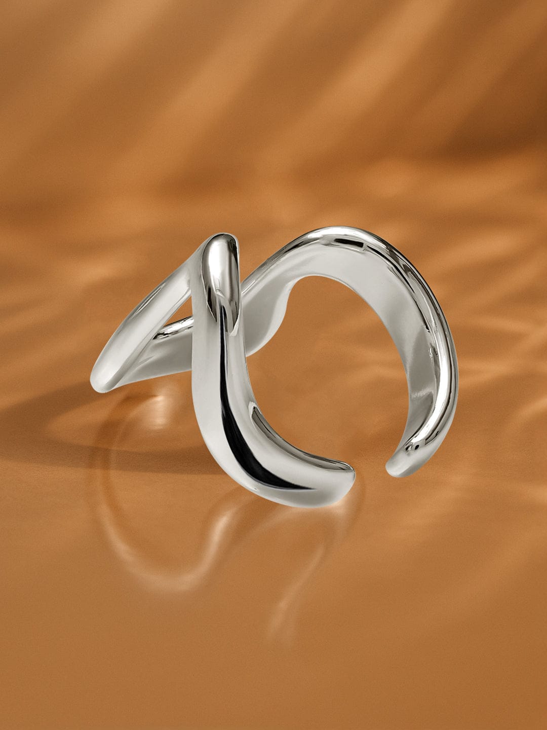 Rubans Voguish Rhodium-Plated Stainless Steel Tarnish-Free Waterproof Bold Abstract Statement Ring Rings