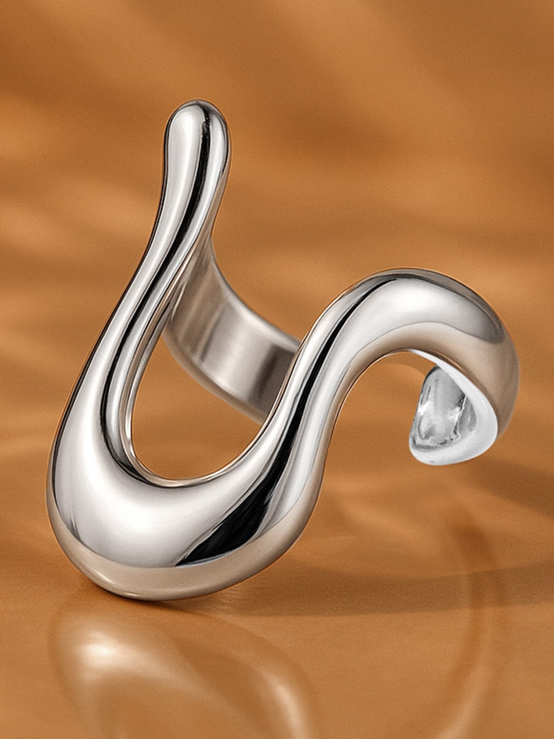 Rubans Voguish Rhodium-Plated Stainless Steel Tarnish-Free Waterproof Bold Abstract Statement Ring Rings