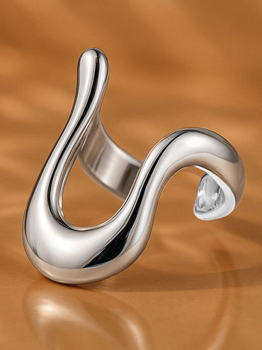 Rubans Voguish Rhodium-Plated Stainless Steel Tarnish-Free Waterproof Bold Abstract Statement Ring Rings