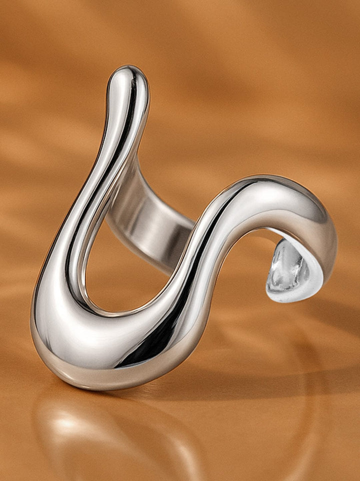 Rubans Voguish Rhodium-Plated Stainless Steel Tarnish-Free Waterproof Bold Abstract Statement Ring Rings